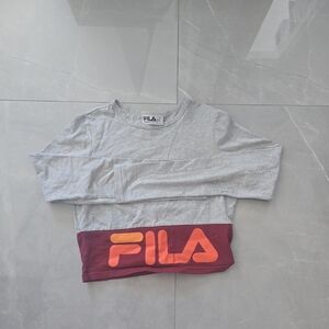 Fila Kids Gray and Red Long Sleeve Tee
